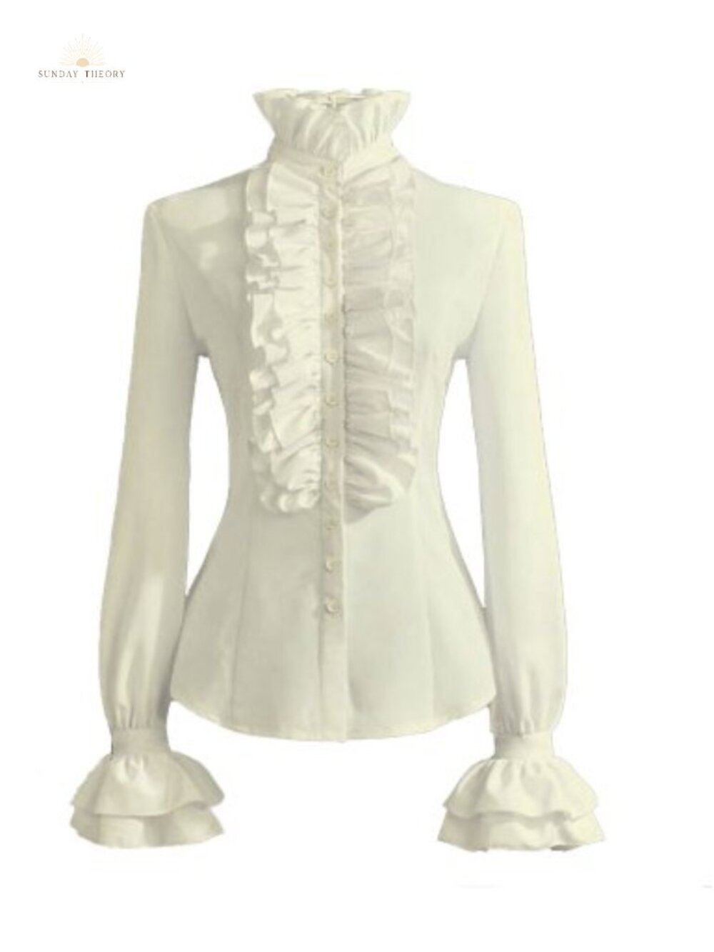 Victorian Ruffle Blouse Stand-Up Collar Button Down Gothic Lolita Top